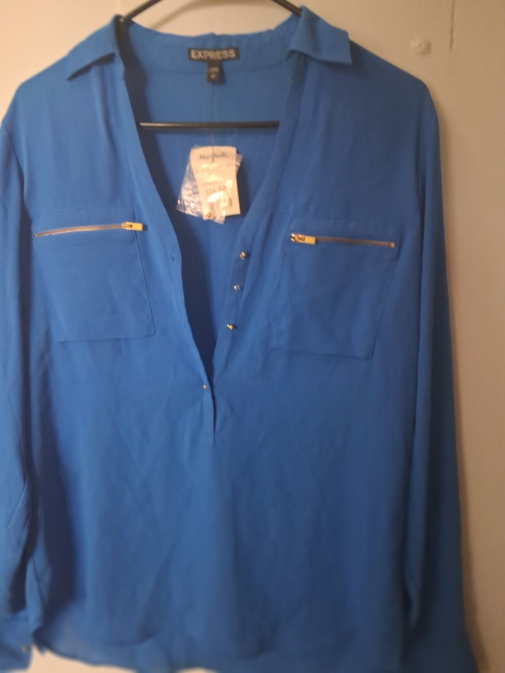 Express Blue Button-Front Top - Picture 3 of 3